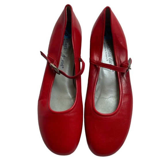 Vintage 90s Womens Red Leather Mary Jane Shoes by Charles David // Size 6.5 - Picture 2 of 4